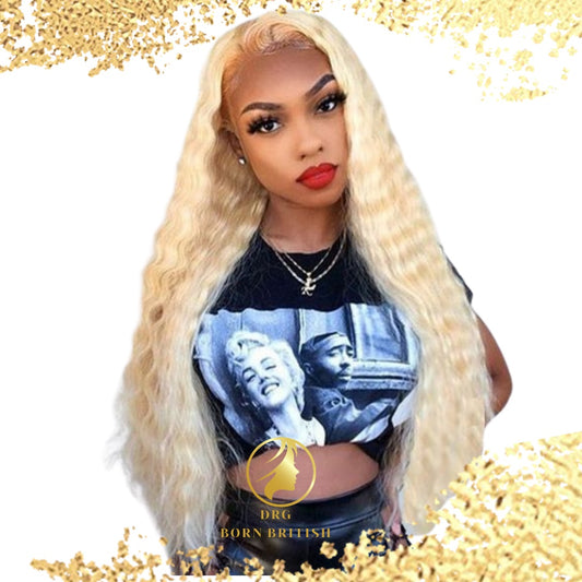 13x4 Lace Front Human Hair #613 Blonde Deep Wave Wig