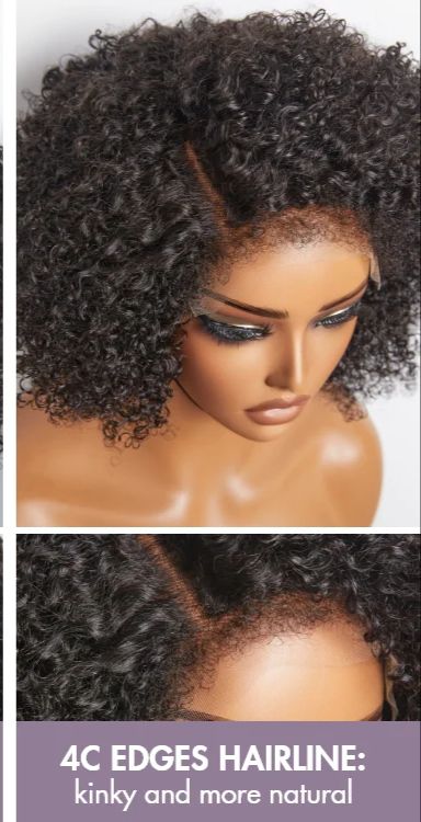 KINKY EDGES JERRY CURLY 5X5 CLOSURE LACE GLUELESS SIDE PART SHORT WIG 100% HUMAN HAIR