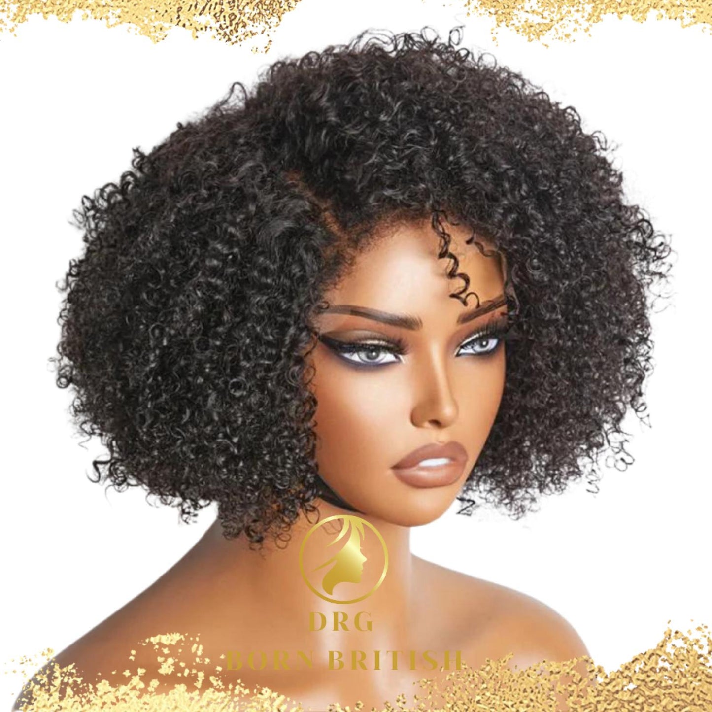 KINKY EDGES JERRY CURLY 5X5 CLOSURE LACE GLUELESS SIDE PART SHORT WIG 100% HUMAN HAIR