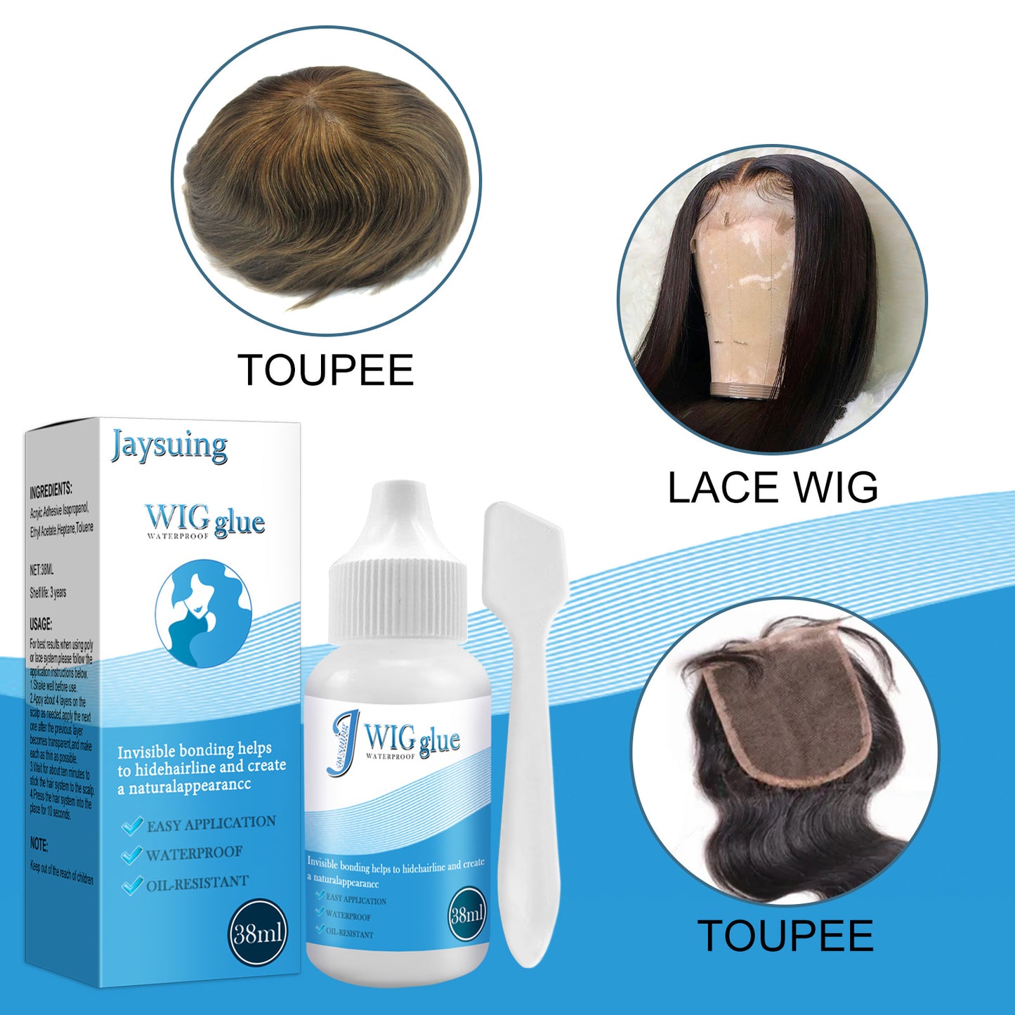 Jaysuing No Trace Wig Hair Extension Lace Head Cover Invisible Glue Sticky Strong Hair Curtain Glue Does Not Hurt The Skin Hair Block Glue